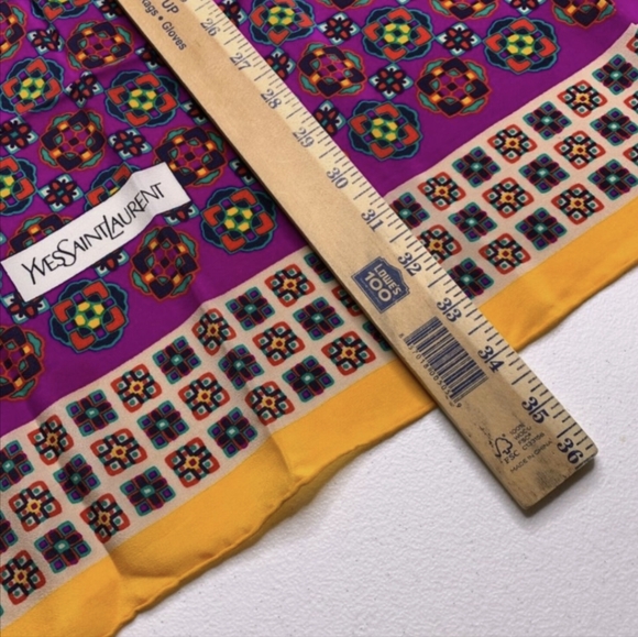 YSL Yves Saint Laurent Scarf Womens Colorful Geometric Print - Picture 3 of 3